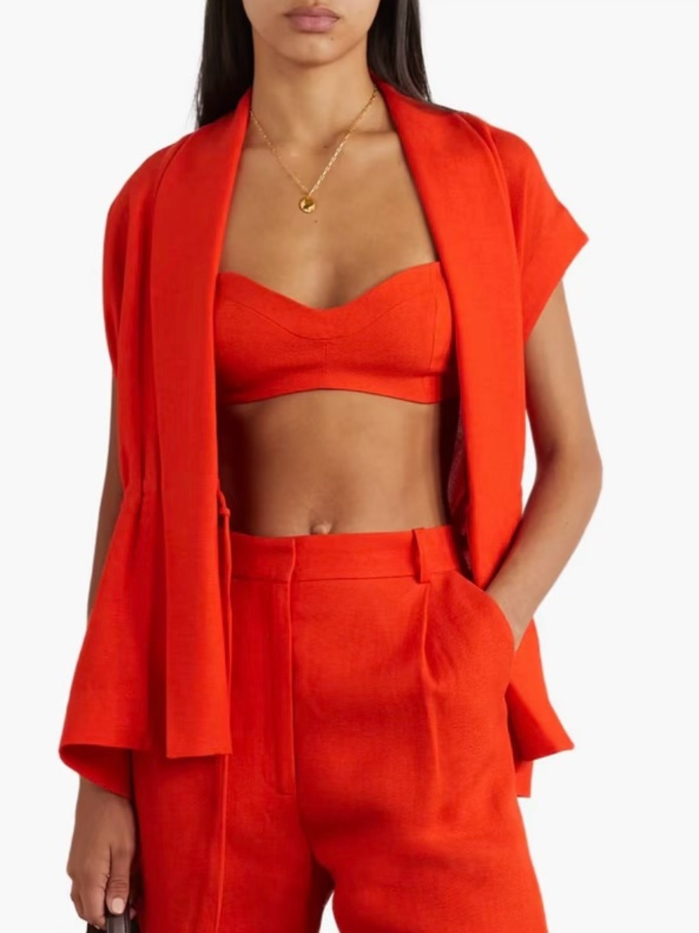 NWT TOVE ‘Etta’ Ruched Woven Bralette Top in “Tomato Red” Viscose Blend Size 10